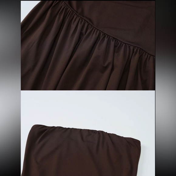 Elegant Brown Strapless Evening Dress - Picture 7 of 8